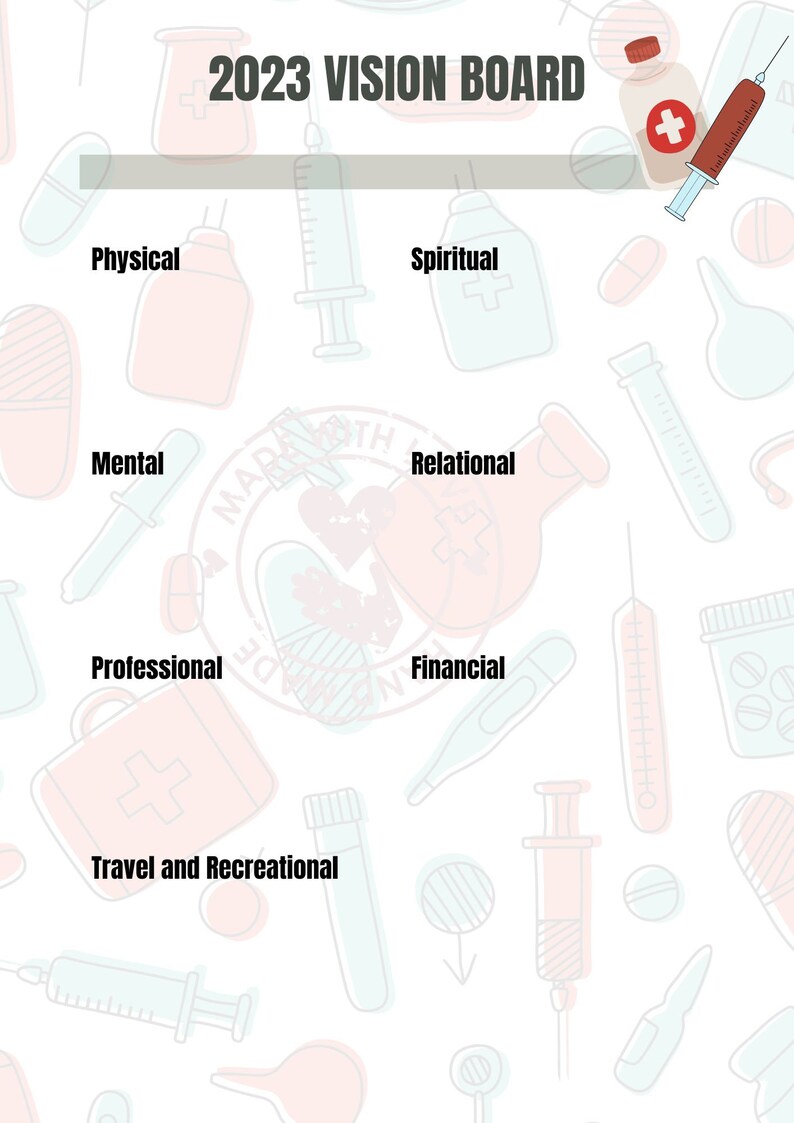 2023 Goals Vision Board Printable Nursing Goals Planner Etsy