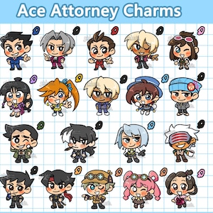 Attorney Charms AA/TGAA/DGS 1.5in Acrylic Keychains: Phoenix, Edgeworth, Apollo Justice, Klavier Gavin, Athena, Ryunosuke, Kazuma, Maya Fey