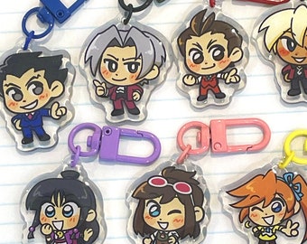 AA/TGAA/DGS 1.5in Acrylic Charms: Phoenix, Miles Edgeworth, Apollo Justice, Klavier Gavin, Athena, Ryunosuke, Kazuma, Sholmes, Maya Fey