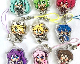 Vocaloid Acrylic 1.5" Phone Strap Charms / Keychains : Miku Kaito Rin Len Teto Gumi Gakupo Luka Meiko