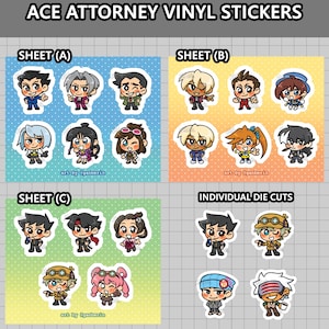 Attorney Vinyl Stickers / Sticker Sheets AA/TGAA/DGS: Phoenix, Edgeworth, Apollo Justice, Klavier Gavin, Athena, Ryunosuke, Kazuma, Maya Fey