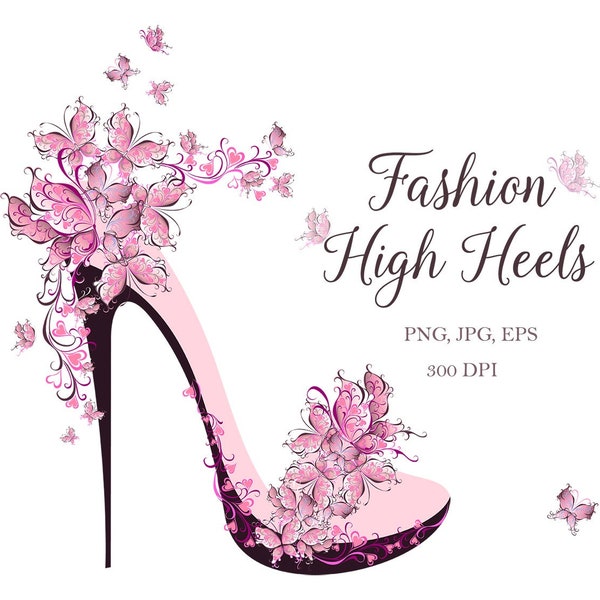 High Heels shoes PNG, Butterfly heels, Fashion High Heels, Pink women shoes sublimation, Glamour Stylish Stiletto Heels Digital download