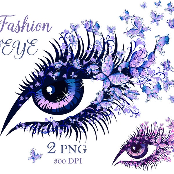 Blue Eye Butterflies, Eye sublimation, Eyes PNG, Makeup Logo Design, Beauty salon sign, Fantasy butterfly eyelashes, Fashion girl clipart