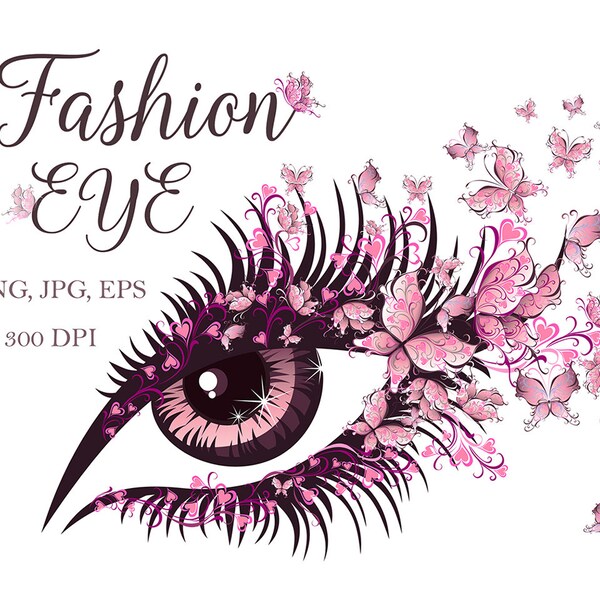 Eyes PNG, Eye with Pink Butterflies, Makeup artist Logo Design, Eye sublimation, Fashion Beauty salon sign, makeup eyelashes butterfly EPS