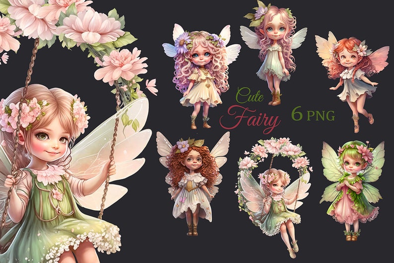 Cute Fairy Clipart, Garden Fairy PNG, Flower Fairy With Butterfly Wings