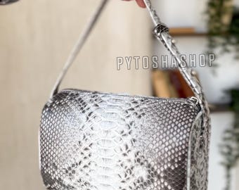 90s Python Leather Handbag, Snakeskin Crossbody Mini Purse