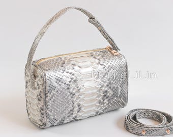 Bolsa transversal em couro de píton estilo anos 90 – Mini bolsa com alça superior em pele de cobra