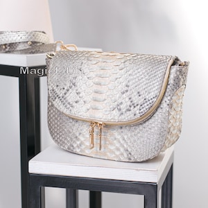 Pearl Python Crossbody Bag Luxury Snakeskin Shoulder Purse