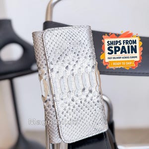 Snakeskin Long Flap Wallet Clutch for Women, Pearl Gold Python Skin Wallet, Exotic Leather Minimalist Purse