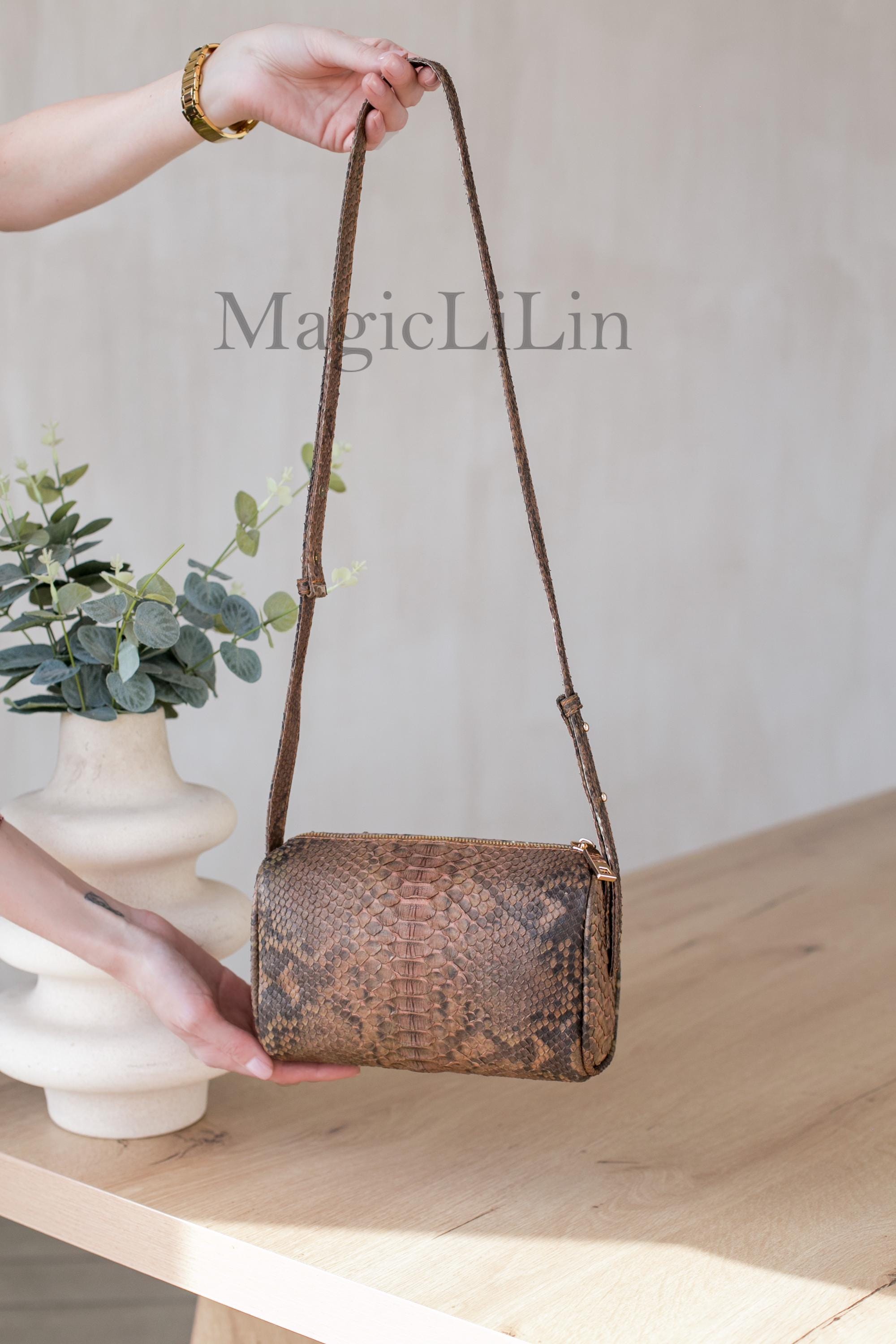 90s Python Leather Handbag, Genuine Snakeskin Top Handle Bag 