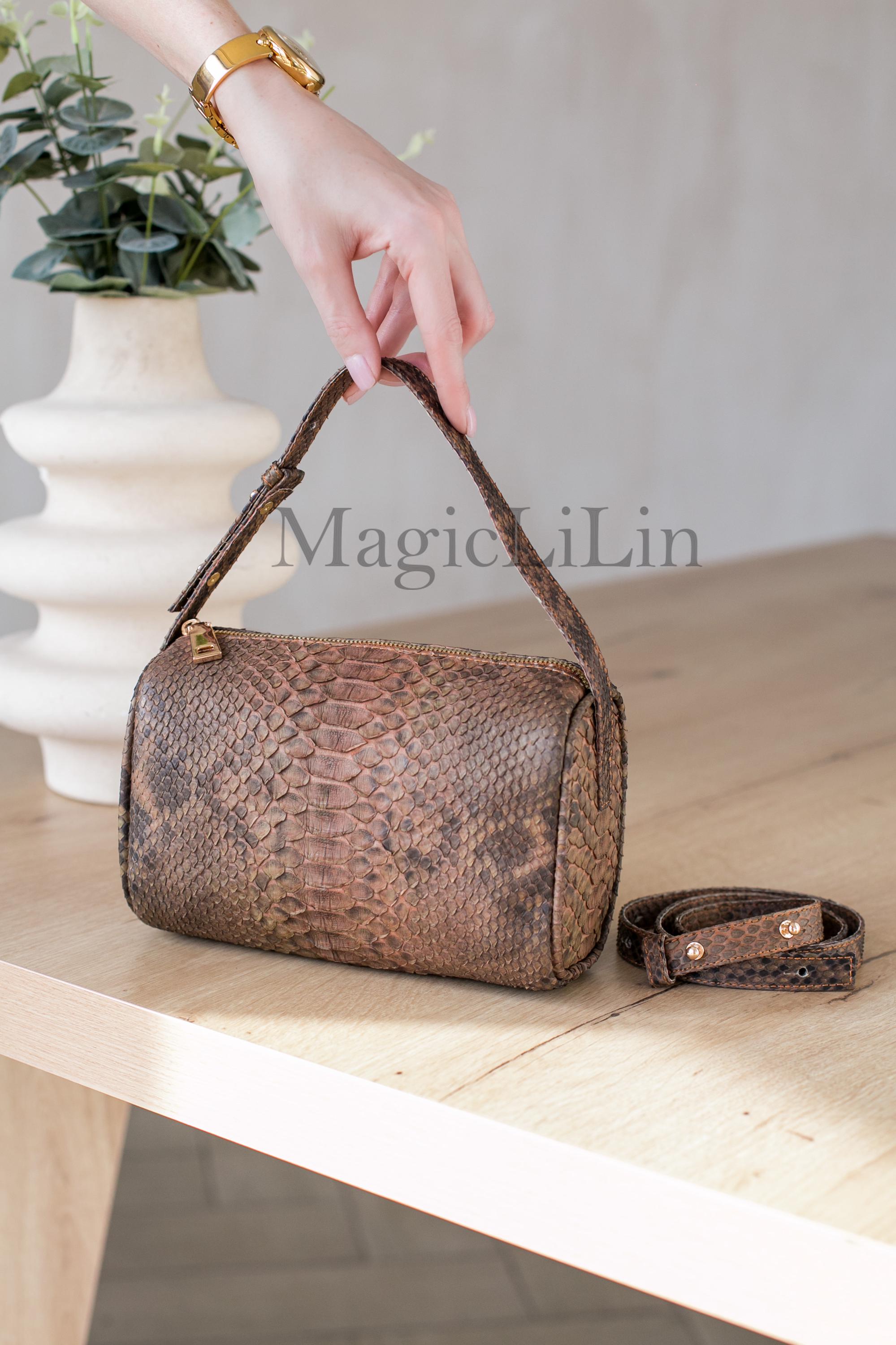 【archive】90 Python & fur shoulder bag HOXIS Leopard 90s Women Shoulder Bag Glossy Vegan Leather