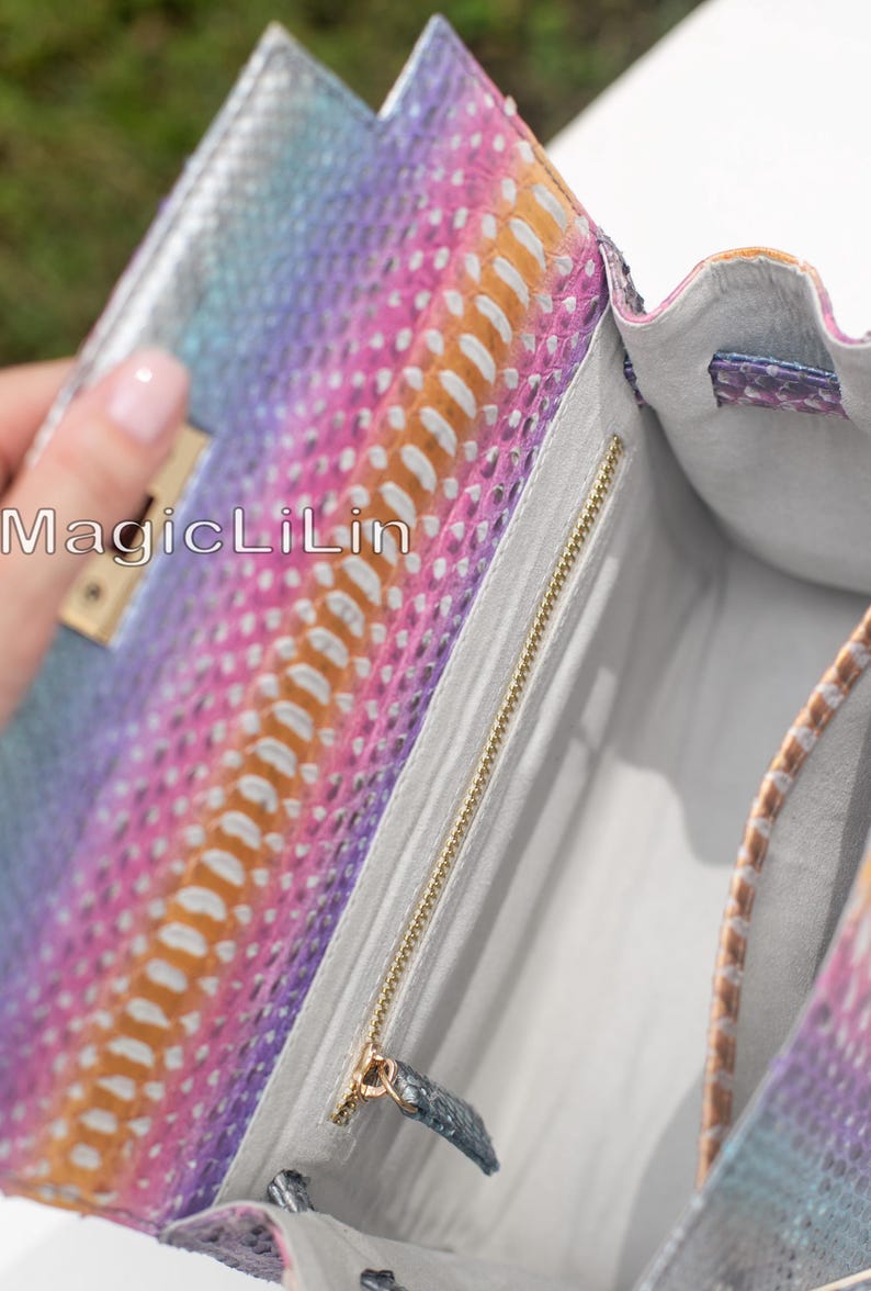 Genuine Python Leather Top Handle Crossbody Bag, Structured Snakeskin ...