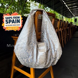 Bolso hobo grande de pitón, bolso tote holgado de piel suave de lujo, bolso de mano de auténtica piel de serpiente