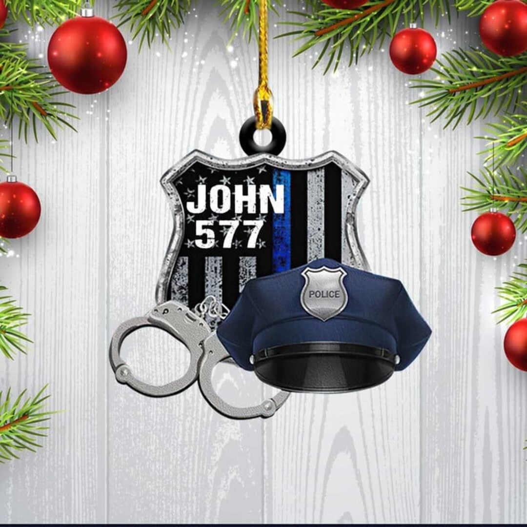 Personalized Police Badge Handcuff Ornament Blue Stripe Etsy