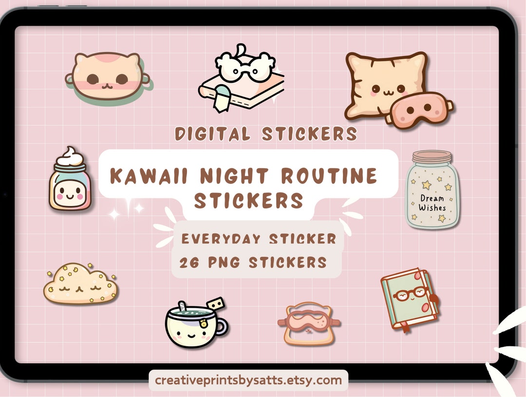 Kawaii Night Routine Stickers,pastel Doodle Stickers ,planner ...