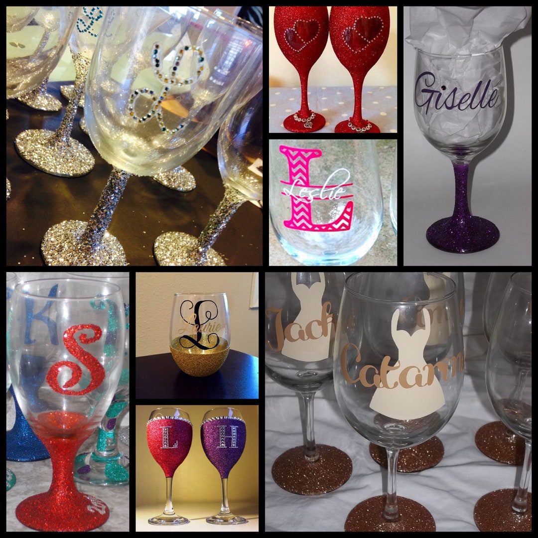 Set of 7 Wedding Glassware Bride Bridesmaids Wine Glasses Custom Wine