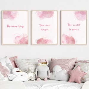 Set of three (3) motivational girl room office decor prints, positive affirmation, wall art, toddler, teenage, nursery decor, watercolor