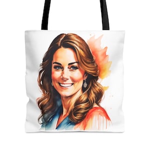 Royal Princess Catherine Elegance Watercolor Tote Bag - Kate Middleton - 3 Sz&#39;s - Dble-Sided Print - Princess of Wales Fashion - Unique Gift