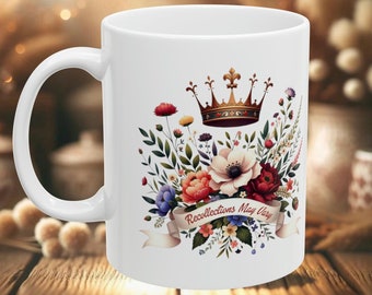 Elegant Royal Mug with Floral Crown Design - 'Recollections May Vary' Quote Coffee Cup - Unique Home Decor, Inspirational Drinkware 11oz