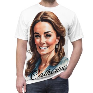 Royal Elegance Short Sleeve Shirt - Watercolor Portrait of Catherine, Princess of Wales - Unique Fashion with Name, Kate Middleton Shirt