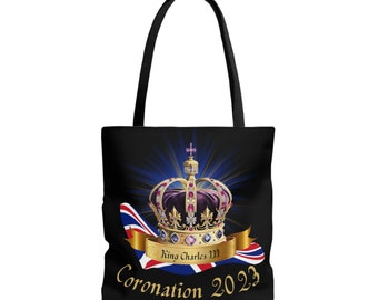 Regal Style Fit for a King: King Charles III Tote Bag with Glowing Crown Design and Elegant Banner, King Charles III Coronation 2023