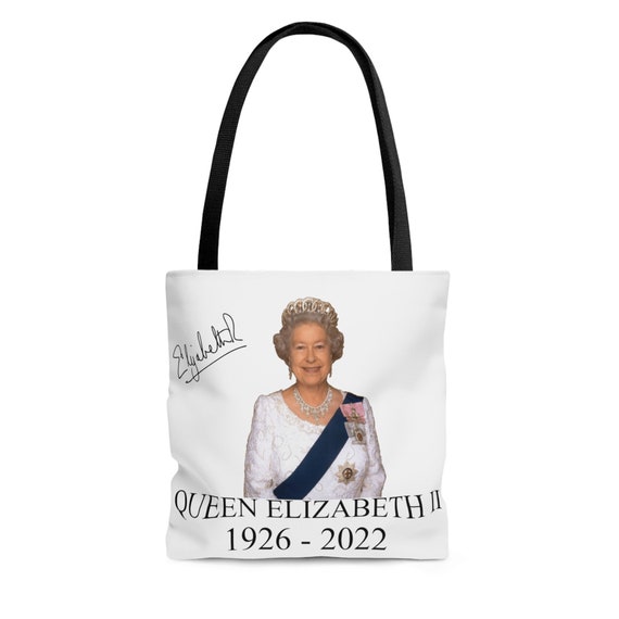 Royal Essence Queen Elizabeth II Inspired Tote Bag with Tiara Blue Riband and Signature Available in 3 Sizes Printed on Both Sides Etsy