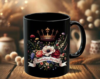 Elegant Royal Mug with Floral Crown Design - 'Recollections May Vary' Quote Coffee Cup - Unique Home Decor, Inspirational Drinkware 11oz
