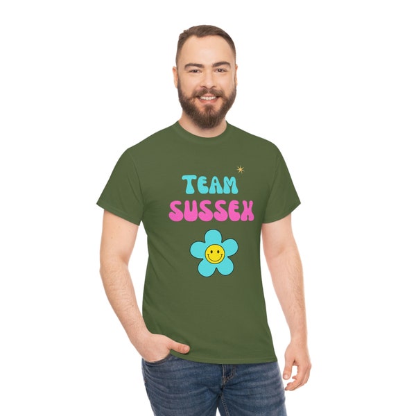 Team Sussex Short Sleeve Retro Design T-Shirt - Show Your Support for the Duke and Duchess,  Team Sussex Tee, Retro style Team Sussex shirt