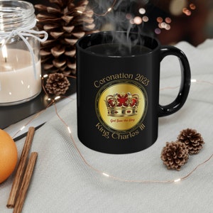 Coronation of King Charles III Mug, Coronation 2023 Black Mug, Gold crown, RED Gold, God save the King