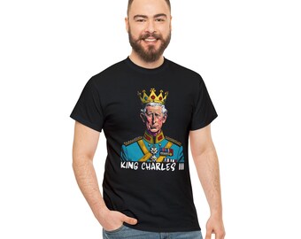 Regal Charm: King Charles III Cartoon Short Sleeve Shirt, King Charles III Cartoon shirt, King Charles Cartoon Tee, British Royal Tee.