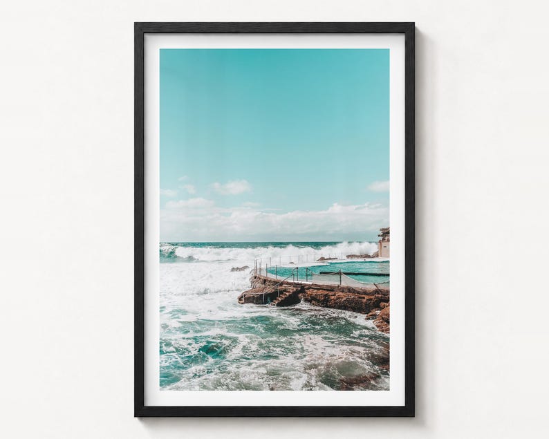 Bronte Beach Ocean Pool photo print in a black frame on a wall