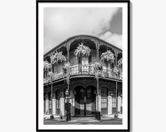 Svartvitt konstfototryck från New Orleans, affisch i French Quarter