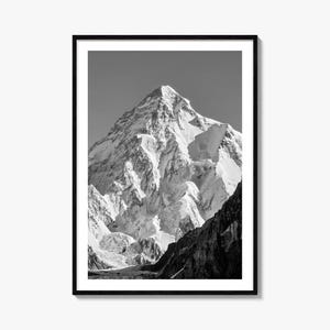 K2 Foto Poster Print, K2 Schwarzweiße Wandkunst, K2 Wand Fotografie, K2 Reise, K2 Karte Poster