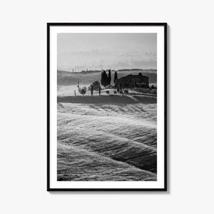 Póster fotográfico de la Toscana n.º 2, arte mural en blanco y negro de la Toscana, fotografía mural de la Toscana, viajes por la Toscana, póster con mapa de la Toscana
