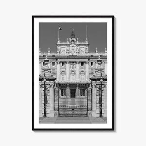 Póster fotográfico de Madrid n.º 2, arte mural en blanco y negro de Madrid, fotografía mural de Madrid, viajes por Madrid, póster con mapa de Madrid