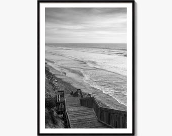 Svartvitt konstfototryck i Encinitas, San Elijo State Beach, Kalifornien, dekor