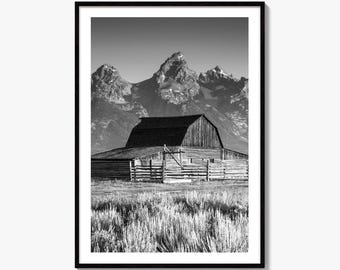 Jackson Hole Black and White Fine Art Photo Print, Grand Teton, Moulton Barn, Wyoming