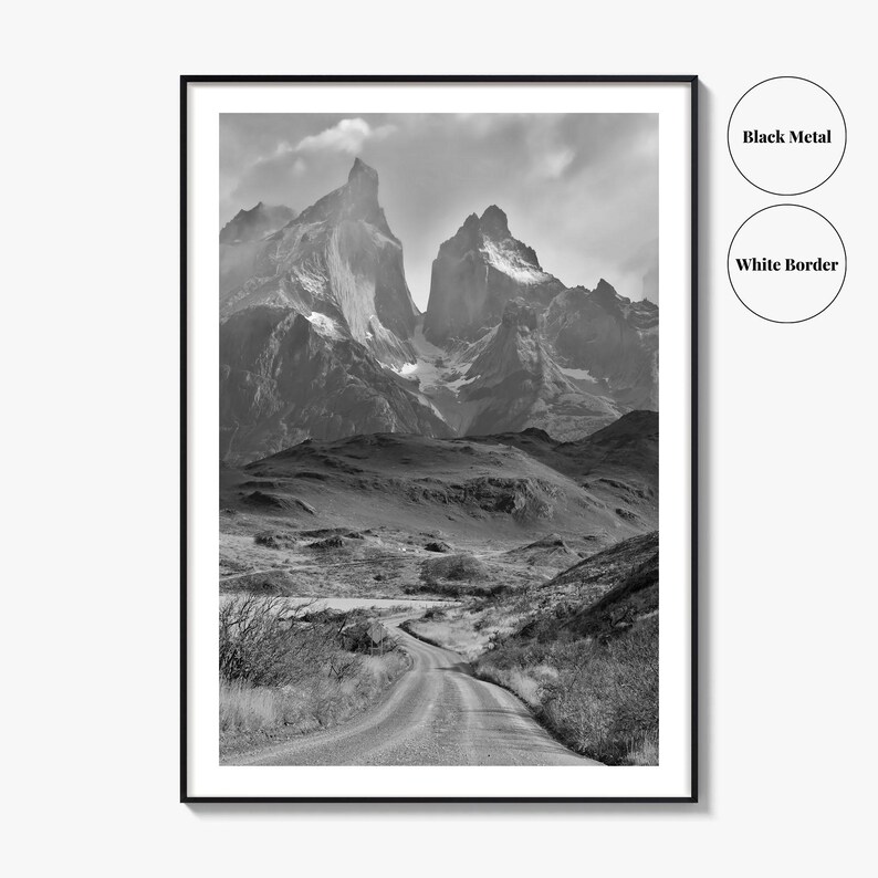 Torres del Paine Black and White Fine Art Photo Print, Patagonia Chile, Lake Pehoe image 9