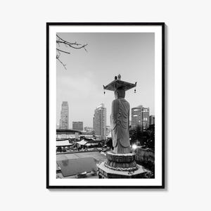 Poster fotografico di Seul n. 2, Arte murale in bianco e nero di Seul, Fotografia murale di Seul, Viaggio a Seul, Poster con mappa di Seul