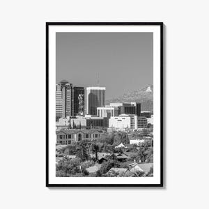 Impressão de pôster fotográfico de Tucson, arte de parede em preto e branco de Tucson, fotografia de parede de Tucson, viagens a Tucson, pôster com mapa de Tucson