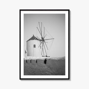 Griechenland Foto Poster Druck Nr. 1, Windmühle Griechenland Schwarz weiß Kunst, Windmühle Griechenland Fotografie, Reise, Karte Poster