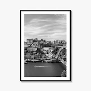Porto Skyline schwarz weiss Fine Art Foto, der Douro Fluss Portugal Poster Bild 1