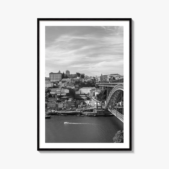 Porto Skyline Black and White Fine Art Photo Print, Douro River Portugal Poster