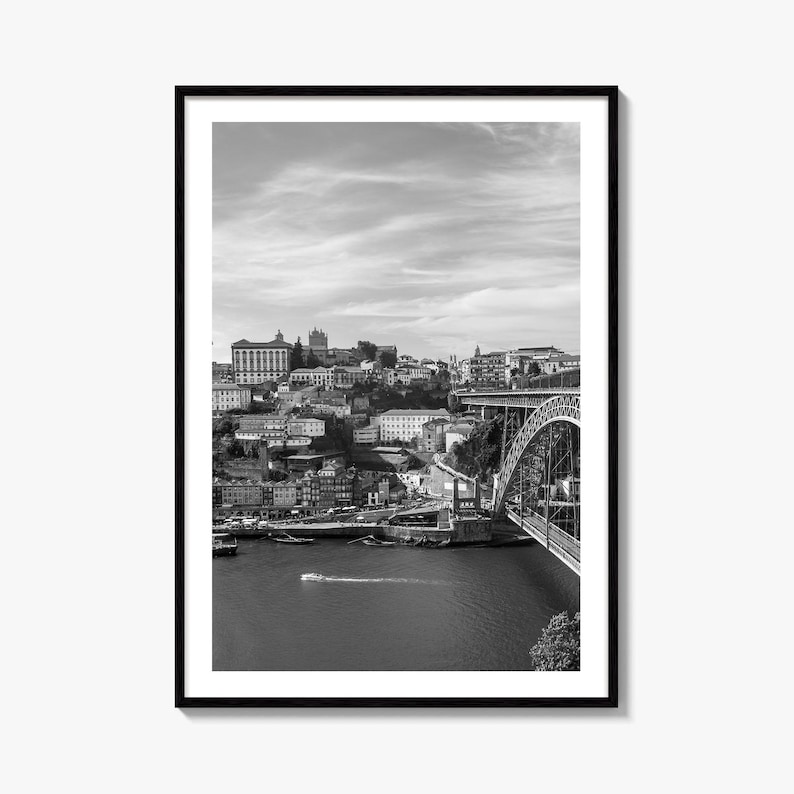 Porto Skyline schwarz weiss Fine Art Foto, der Douro Fluss Portugal Poster Bild 1