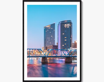 Grand Rapids Skyline Fine Art Photo Print, Grand River Poster, Michigan Wall Decor