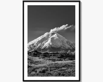 Impresión fotográfica artística en blanco y negro del Volcán Cotopaxi, Ecuador, Andes, Parque Nacional, Póster