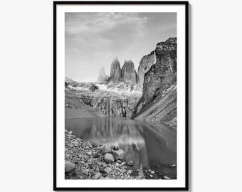 Torres Del Paine Black and White Fine Art Photo Print, Patagonia Poster
