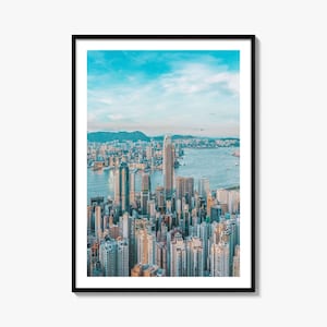 Stampa fotografica artistica dello skyline di Hong Kong, Victoria Harbour, HK, Cina, decorazione da parete