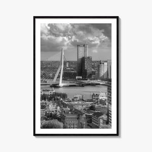 Stampa poster fotografico di Rotterdam, arte murale in bianco e nero di Rotterdam, fotografia di Rotterdam, viaggi a Rotterdam, poster con mappa di Rotterdam