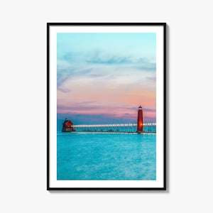 Impressão de pôster colorido de Grand Haven, arte de parede com foto de Grand Haven, decoração de parede de Grand Haven, impressão de viagem, pôster com mapa de rua de Grand Haven, mapa da cidade
